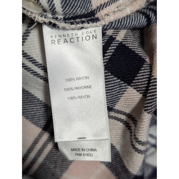 Kenneth Cole Reaction Pink & Navy Plaid Button Down Blouse Shirt Size Small - Picture 5 of 5